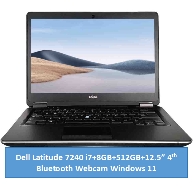 (i5+8GB+512GB)Refurbished Dell Latitude 7240 Laptop |Intel Core i5 | 8GB RAM | 512GB SSD Original Computer | Notebook | 12.5 Inch Display Bluetooth Webcam |Windows 11 | Office 2019