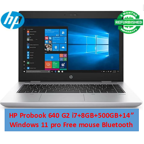 (i7+8GB+500GB+14")Refurbished Hp Probook 640 G2 Laptop - Intel Core i7 6th - 8GB RAM 500GB HDD ROM - 14'' Windows 11 Notebook Silver 14 inch FHD Display