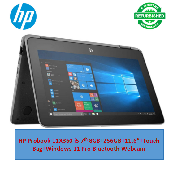 (Bag+i5+8GB+256GB+Touch) Refurbished HP Probook 11X360 G2 Touchscreen Laptopi5+8GB+256GB SSD 7th Gen Laptop Windows 11 Pro Bluetooth Webcam student Professional laptop