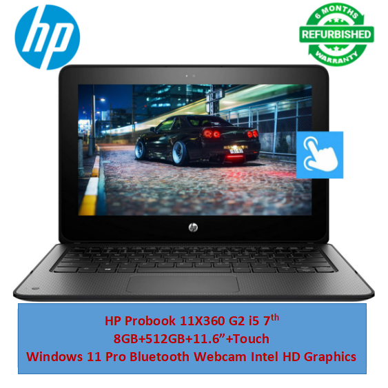 (Bag+i5+8GB+512GB+Touch) Refurbished HP Probook 11X360 G2 Touchscreen Laptopi5+8GB+512GB SSD 7th Gen Laptop Windows 11 Pro Bluetooth Webcam student Professional laptop