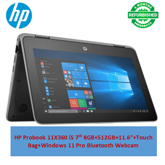 (Bag+i5+8GB+512GB+Touch) Refurbished HP Probook 11X360 G2 Touchscreen Laptopi5+8GB+512GB SSD 7th Gen Laptop Windows 11 Pro Bluetooth Webcam student Professional laptop