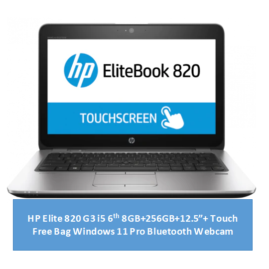 Refurbished HP Elitebook 820 G3 Touchscreen Laptop i5+8GB+256GB+12.5"  6th Gen Windows 11 Pro Notebook Slim Sleek Student Professional Laptop