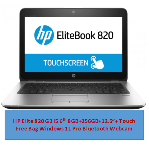 Refurbished HP Elitebook 820 G3 Touchscreen Laptop i5+8GB+256GB+12.5"  6th Gen Windows 11 Pro Notebook Slim Sleek Student Professional Laptop