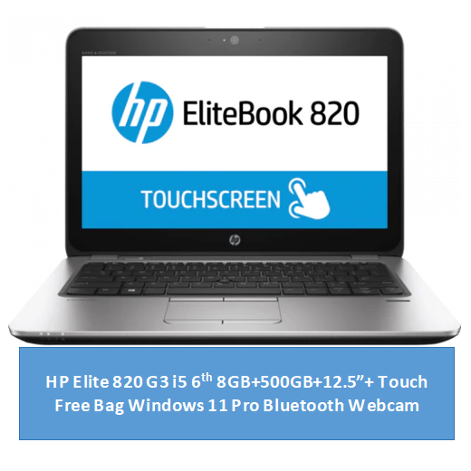 Refurbished HP Elitebook 820 G3 Touchscreen Laptop i5+8GB+500GB+12.5"  6th Gen Windows 11 Pro Notebook Slim Sleek Student Professional Laptop