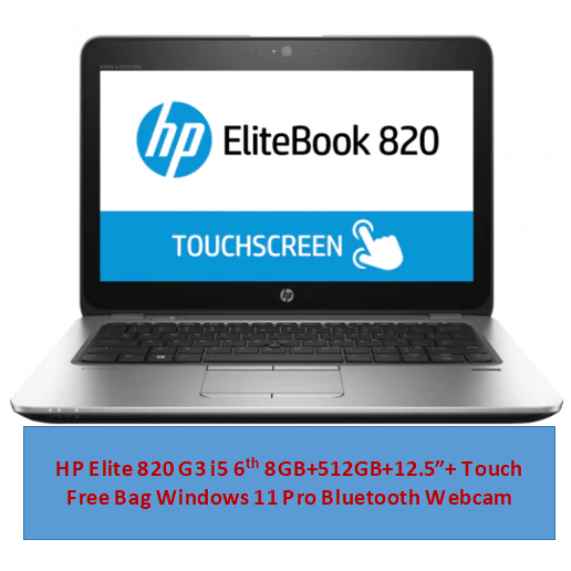 Refurbished HP Elitebook 820 G3 Touchscreen Laptop i5+8GB+512GB+12.5"  6th Gen Windows 11 Pro Notebook Slim Sleek Student Professional Laptop