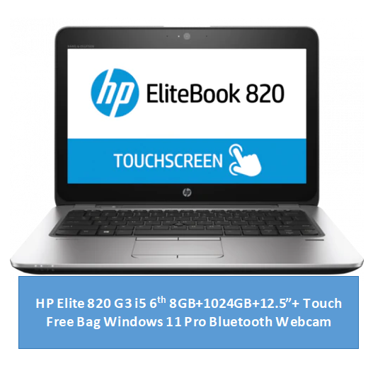 Refurbished HP Elitebook 820 G3 Touchscreen Laptop i5+8GB+1024GB+12.5"  6th Gen Windows 11 Pro Notebook Slim Sleek Student Professional Laptop