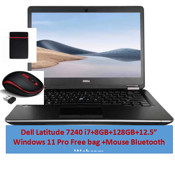(i5+8GB+128GB+Bag)Refurbished Dell Latitude 7240 Laptop |Intel Core i5 | 8GB RAM | 128GB SSD Original Computer | Notebook | 12.5 Inch Display Bluetooth Webcam |Windows 11 | Office 2019