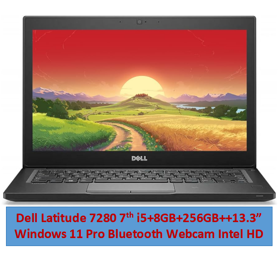 Refurbished Dell Latitude 7280 Laptop, Core i5 8GB RAM 256GB SSD, 12.5"  7th Gen Windows 11 Pro Free Mouse Bluetooth Webcam Intel HD Graphics Student professional Laptop Dell laptop