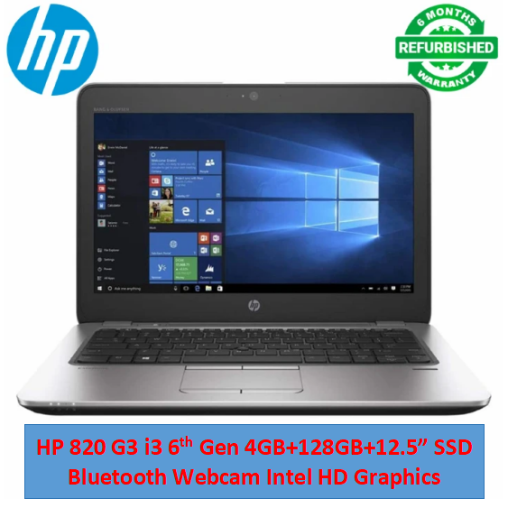 Refurbished HP Elitebook 820 G3 Laptop i3+4GB+128GB+12.5" 6th Gen Windows 11 Pro 4GB+128GB SSD Notebook Slim Sleek Student Professional Laptop