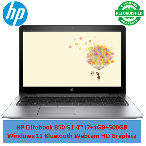 (i7+4GB+500GB) Refurbished HP Elitebook 850 G1 Laptop - Intel Core i7 - 4GB RAM 500GB HDD ROM 4th Gen - 15.6'' Bluetooth Webcam Intel HD Graphics Windows 11 Notebook