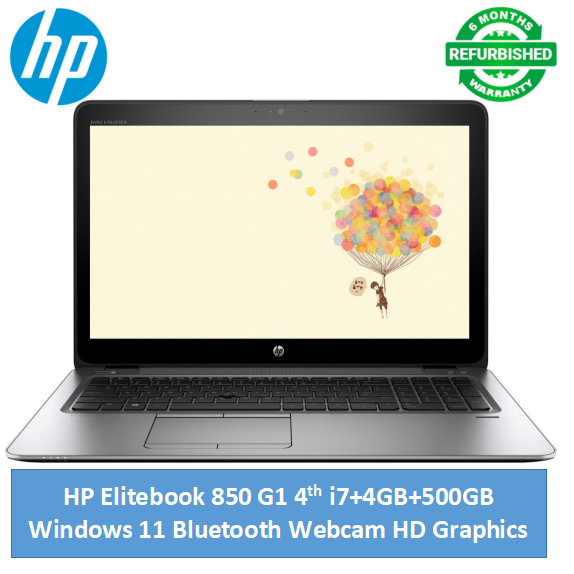 (i7+4GB+500GB) Refurbished HP Elitebook 850 G1 Laptop - Intel Core i7 - 4GB RAM 500GB HDD ROM 4th Gen - 15.6'' Bluetooth Webcam Intel HD Graphics Windows 11 Notebook
