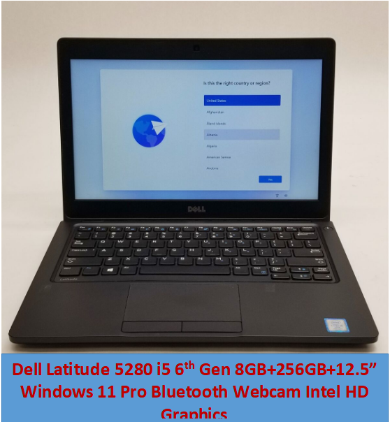 (i5+8GB+256GB+12.5"+Mouse) Refurbished Dell Latitude 5280 laptop Core i5 6th Gen 8GB RAM 256GB SSD 12.5" windows 11 Pro laptops Bluetooth Webcam Student Laptop