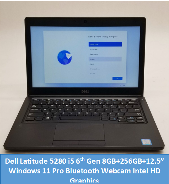 (i5+8GB+256GB+12.5"+Mouse) Refurbished Dell Latitude 5280 laptop Core i5 6th Gen 8GB RAM 256GB SSD 12.5" windows 11 Pro laptops Bluetooth Webcam Student Laptop