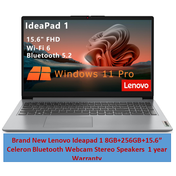Brand New Lenovo Ideapad 1 15IJL7 8GB+256GB SSD+15.6"  Intel Celeron N4500 WLAN+Bluetooth WiFi 6 802.11ax Webcam Stereo Speakers One Year Warranty 15.6 Inch Screen Student Professional New Laptop