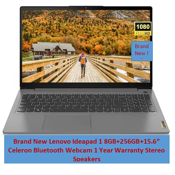Brand New Lenovo Ideapad 1 15IJL7 8GB+256GB SSD+15.6"  Intel Celeron N4500 WLAN+Bluetooth WiFi 6 802.11ax Webcam Stereo Speakers One Year Warranty 15.6 Inch Screen Student Professional New Laptop