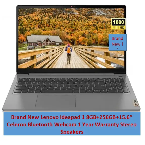 Brand New Lenovo Ideapad 1 15IJL7 8GB+256GB SSD+15.6"  Intel Celeron N4500 WLAN+Bluetooth WiFi 6 802.11ax Webcam Stereo Speakers One Year Warranty 15.6 Inch Screen Student Professional New Laptop