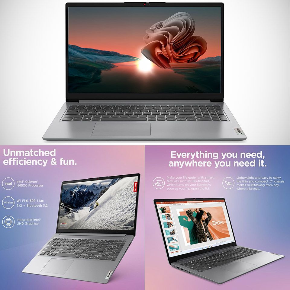 Brand New Lenovo Ideapad 1 15IJL7 8GB+256GB SSD+15.6"  Intel Celeron N4500 WLAN+Bluetooth WiFi 6 802.11ax Webcam Stereo Speakers One Year Warranty 15.6 Inch Screen Student Professional New Laptop