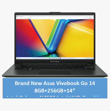Brand New Asus Vivobook Go 14  Laptop 8GB+256GB+14" Intel Celeron N4500 1.1-2.8GHz  Windows 11 Home Anti-glare display Bluetooth 5.1 WiFi 802.11ac brand new laptop