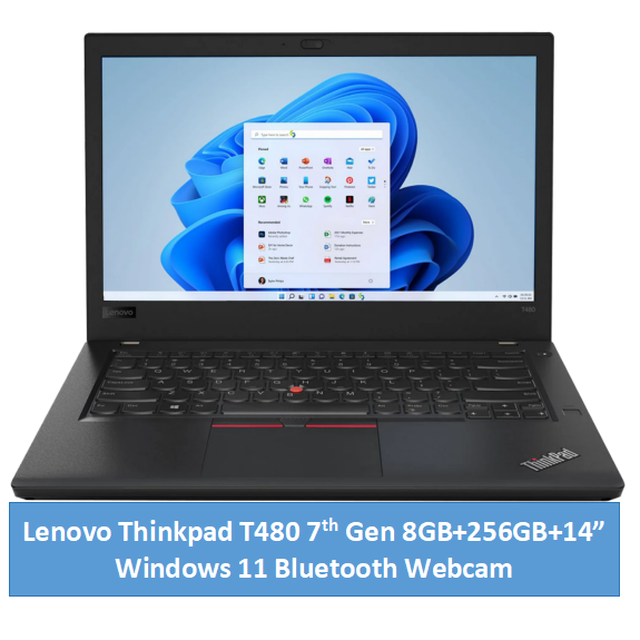 (i5+8GB256GB+14") Refurbished Lenovo ThinkPad T480 Laptop Intel Core i5 7th gen 8GB RAM 256GB SSD 14" FHD Bluetooth Webcam Intel Graphics- Win11 Pro Black Black 14 inch Black 14 inch
