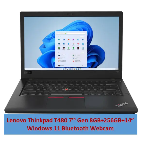 (i5+8GB256GB+14") Refurbished Lenovo ThinkPad T480 Laptop Intel Core i5 7th gen 8GB RAM 256GB SSD 14" FHD Bluetooth Webcam Intel Graphics- Win11 Pro Black Black 14 inch Black 14 inch