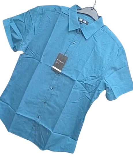 Men's Blue  Cotton Shirts (Checked-Short Sleeves)- CLEARANCE SALE! Classic Fit. Sizes Available: S, M, L,XL. Men's Shirts.