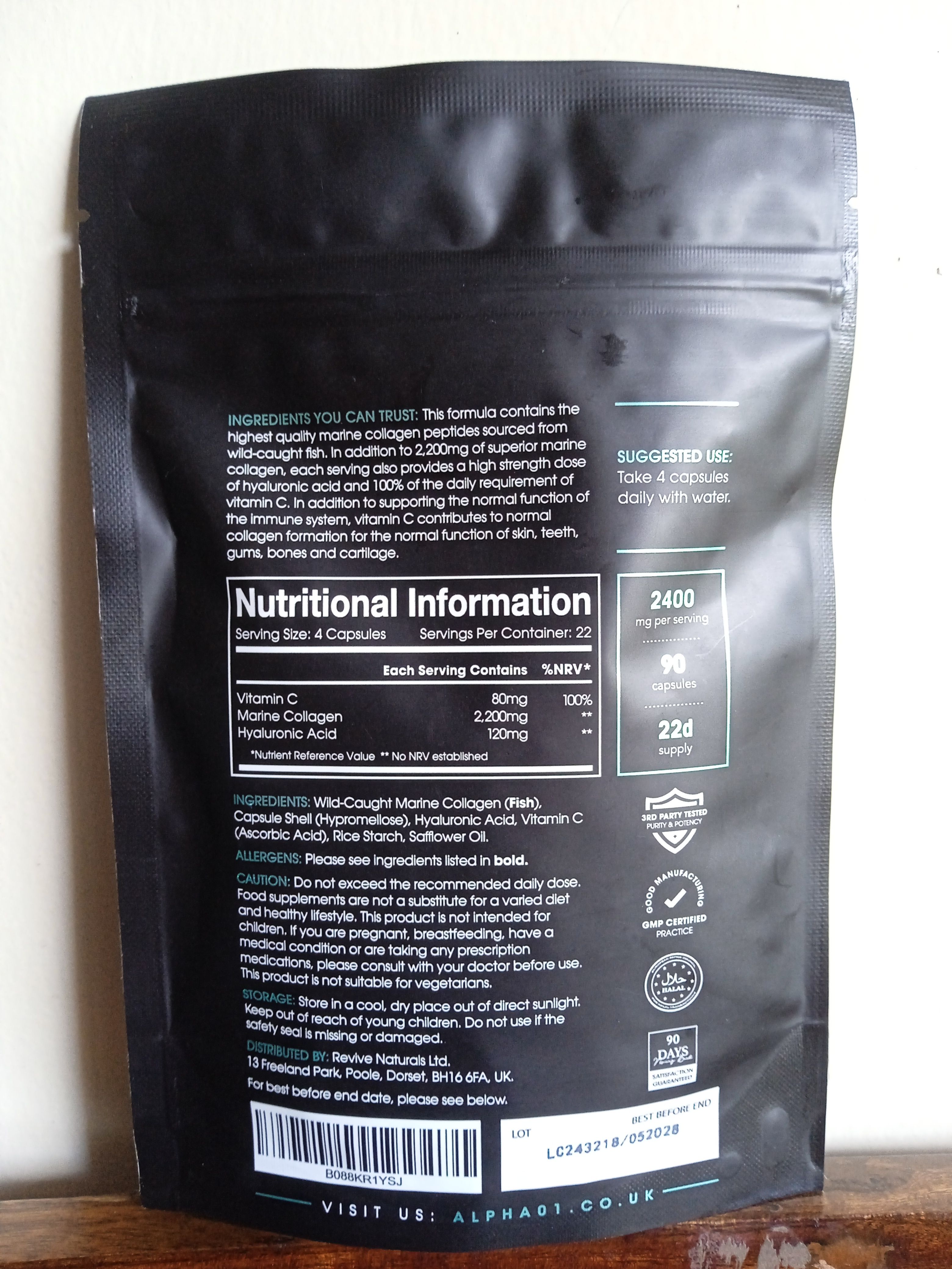 Marine Collagen Capsules 2400mg - Wild Caught with Hyaluronic Acid & Vitamin C - Collagen Complex for Skin Joints & Hair for Women & Men