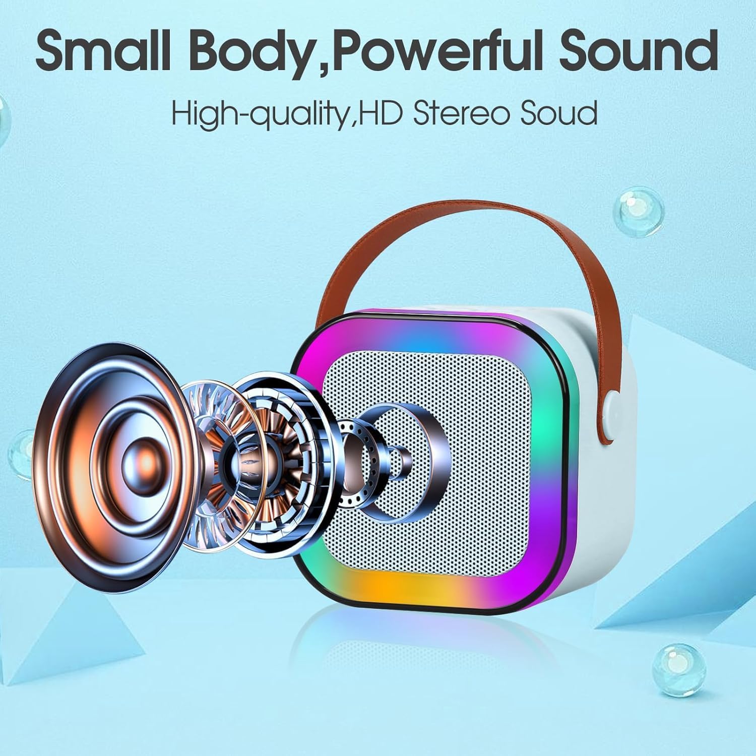 K12 Portable Bluetooth karaoke Speaker with Wireless Microphone, Music Player Dynamic Lights, Birthday Gift, Home KTV, Outdoor, Travel(Beige)