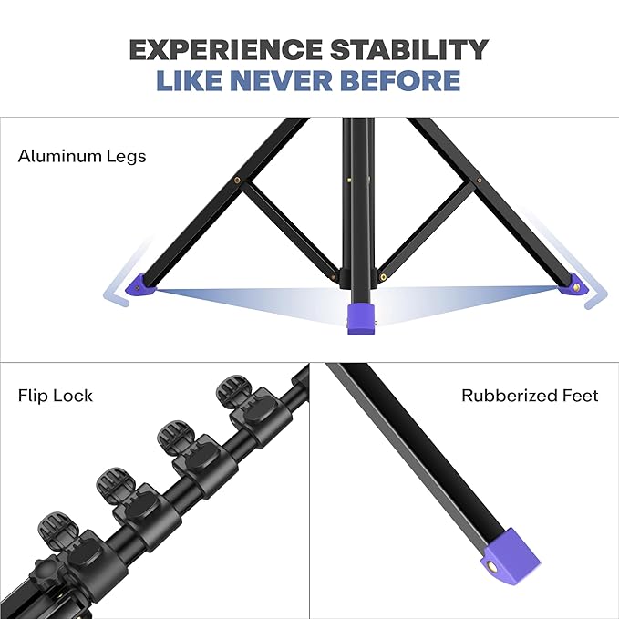 63 Inch (160CM) 1.6M Tripod Stand with Mobile Phone Holder – Versatile Stand for Ring Lights, Cameras, and Mobile Phones. Ideal for Video Recording, Video Shooting, and Lighting Setup HEAVY DUTY STAND