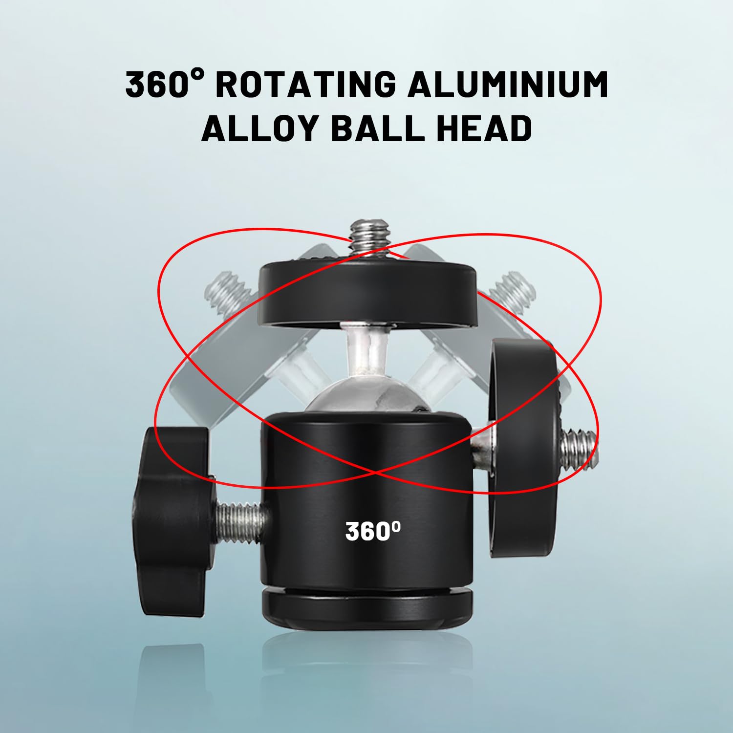 1/4" Screw Tripod Ball Head Bracket Holder Ball Head 360 Degree Aluminium Alloy Body Rotating for DSLR Camera, Ring Lights (Black)