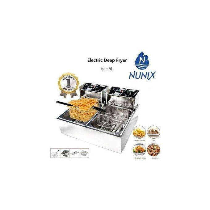 Nunix DOUBLE DEEP FRIER 6L+6L + FREE CHIPS CUTTER & EXTENSION