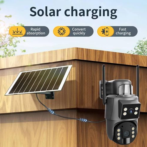 Solar Light Solar Powered Built-in Battery Instant Alerts Quick Wake Up Solar Powered 4G Ptz Dual Lens Camera V380