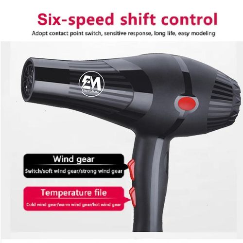 EC ElectroMate Blow Dryer Hair Blower 2200W With 3 Speed & 2 Temperature Settings, Black