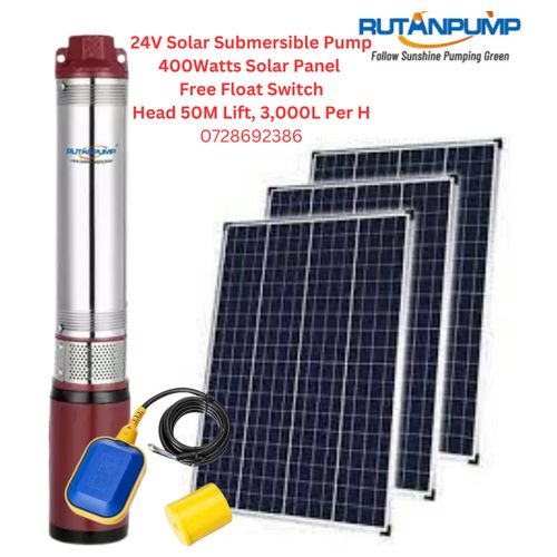 24V 3,000L/H 50M Head Submersible Solar Water Pump+Float Switch+Panel 400W