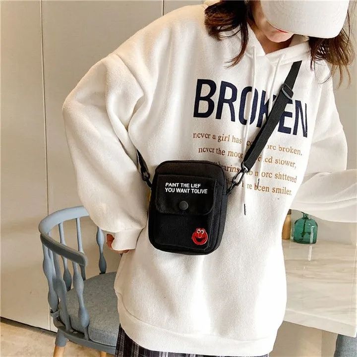 Fashion Women Canvas Shoulder Handbags Korean Solid Color Student Phone Purse Simple Zipper Small Messenger Crossbody Bags