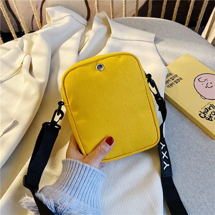 Fashion Women Canvas Shoulder Handbags Korean Solid Color Student Phone Purse Simple Zipper Small Messenger Crossbody Bags