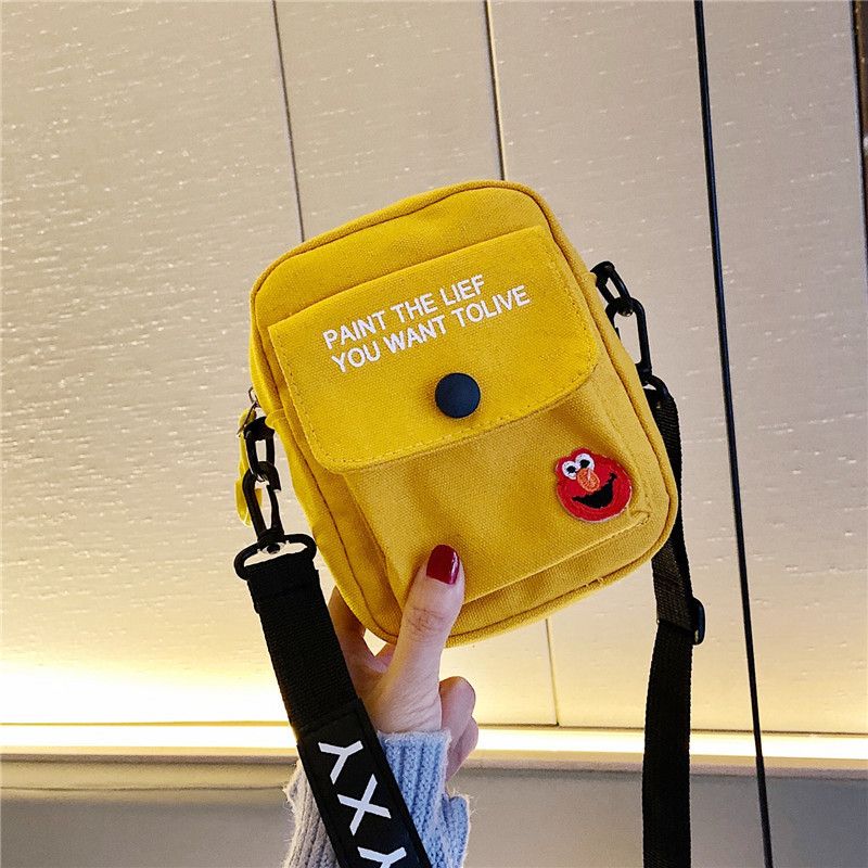 Fashion Women Canvas Shoulder Handbags Korean Solid Color Student Phone Purse Simple Zipper Small Messenger Crossbody Bags