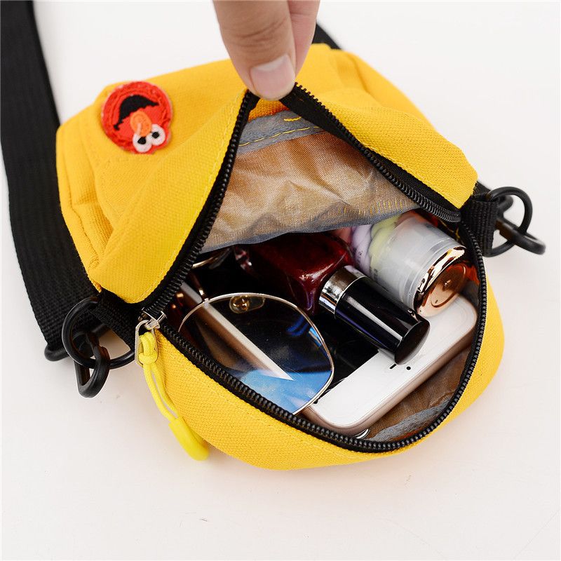 Fashion Women Canvas Shoulder Handbags Korean Solid Color Student Phone Purse Simple Zipper Small Messenger Crossbody Bags