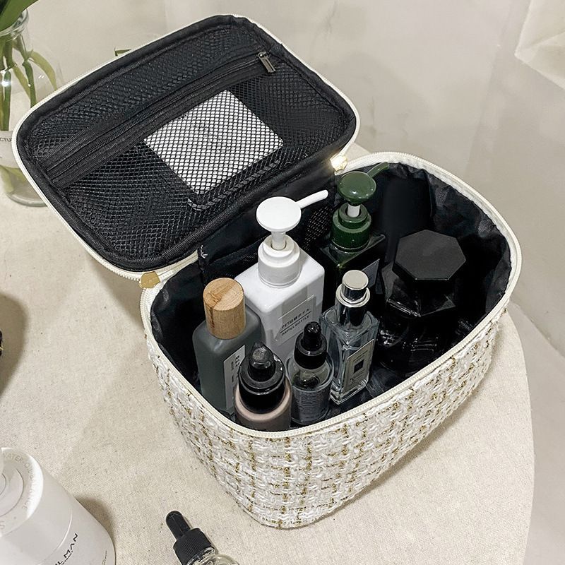New Korean Plaid Portable Small Fragrance Makeup Bag Large Capacity Portable Toiletry Storage Bag Makeup Box Travel Cosmetic Bags