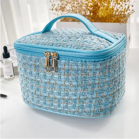 New Korean Plaid Portable Small Fragrance Makeup Bag Large Capacity Portable Toiletry Storage Bag Makeup Box Travel Cosmetic Bags
