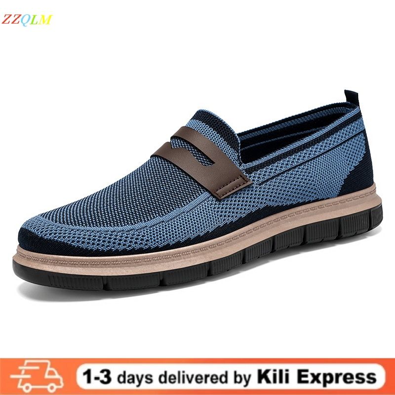 New Men's Spring Flats New British Style Casual Shoes Men's One Step Versatile Single Shoes Loafers Blue,EU42