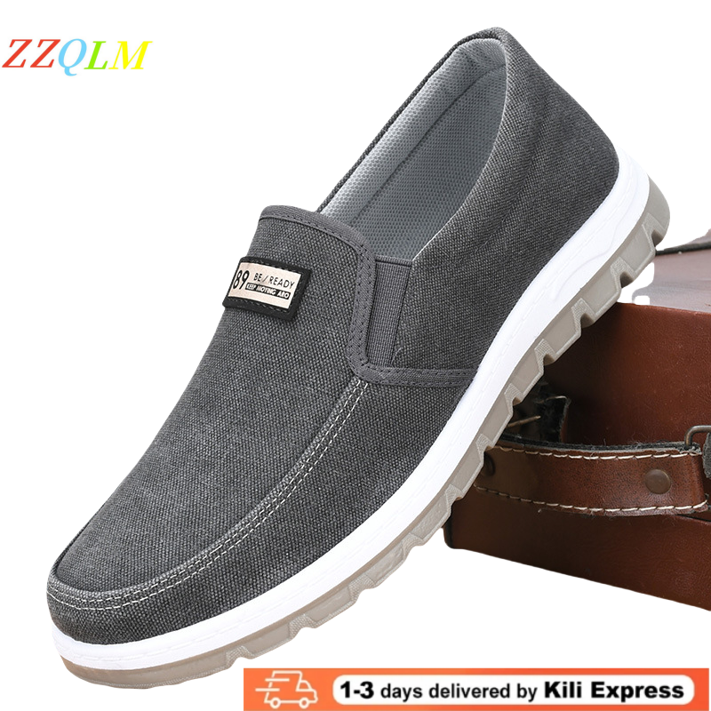 New Flats Breathable Soft-soled Men's Shoes Slip-on Comfortable Work Casual Shoes Loafers Black grey,EU43