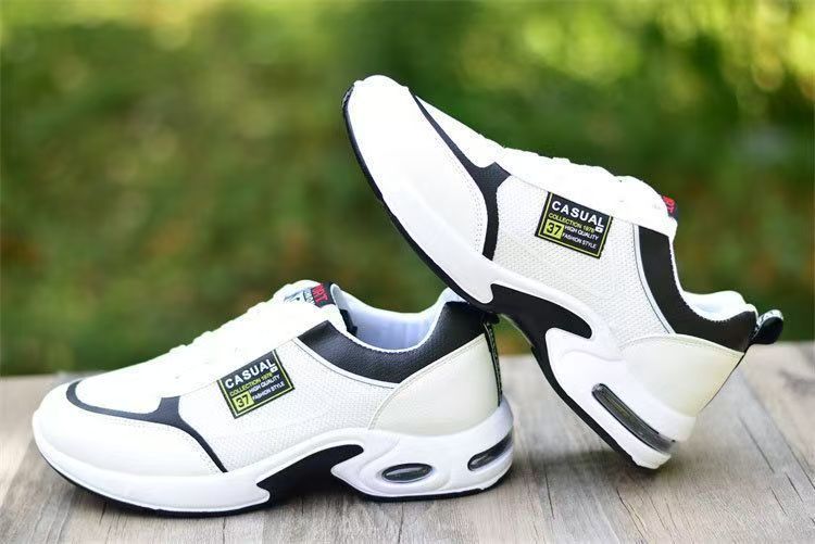 ZZQLM Large Size 40-44 Men's Running Shoes Fashion Air Cushion Men's Shoes Breathable Outdoor Sports Leather Shoes Non-Slip Male Sneakers White
