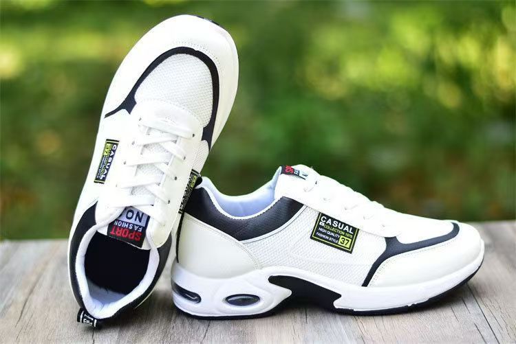 ZZQLM Large Size 40-44 Men's Running Shoes Fashion Air Cushion Men's Shoes Breathable Outdoor Sports Leather Shoes Non-Slip Male Sneakers White