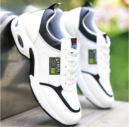 ZZQLM Large Size 40-44 Men's Running Shoes Fashion Air Cushion Men's Shoes Breathable Outdoor Sports Leather Shoes Non-Slip Male Sneakers White