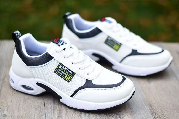 ZZQLM Large Size 40-44 Men's Running Shoes Fashion Air Cushion Men's Shoes Breathable Outdoor Sports Leather Shoes Non-Slip Male Sneakers White
