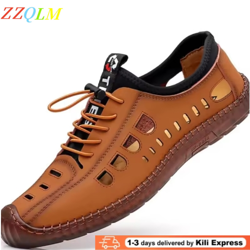 Men's Soft Leather 2026 Men Leather Sandals Breathable Non-slip Cow Tendon Sole Casual Leather Shoes Outdoor Beach Shoes Sneakers