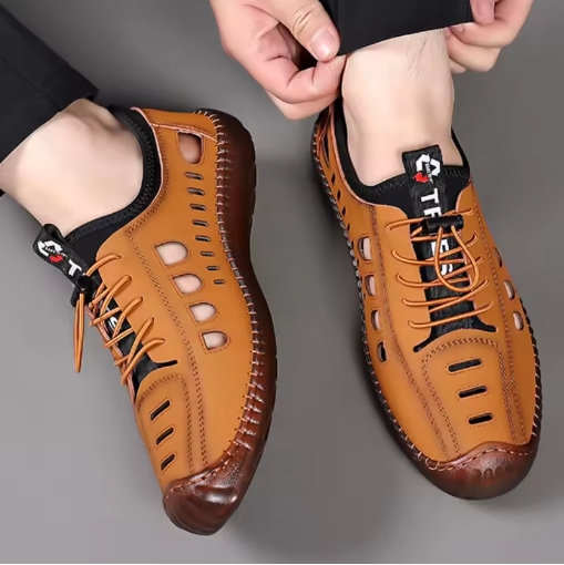 Men's Soft Leather 2026 Men Leather Sandals Breathable Non-slip Cow Tendon Sole Casual Leather Shoes Outdoor Beach Shoes Sneakers