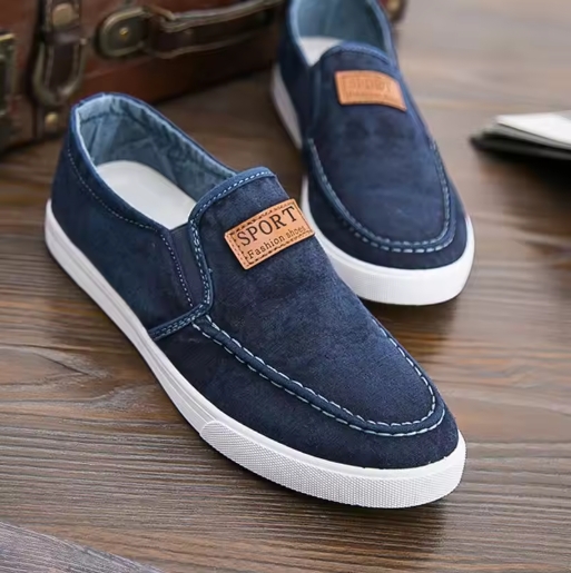 New Breathable Canvas Loafers – Lightweight Denim Slip-On Sneakers Casual Walking Flats Men's Shoes