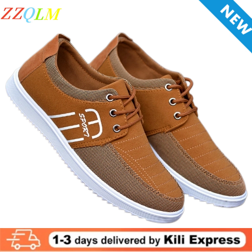 Mens Comfortable Breathable Canvas Sneakers Lace Up Non Slip Casual Running Sports Shoes