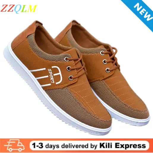 Mens Comfortable Breathable Canvas Sneakers Lace Up Non Slip Casual Running Sports Shoes